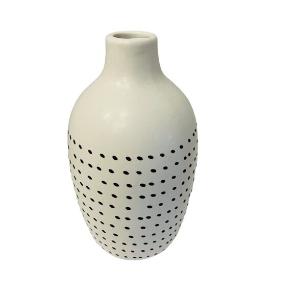Home Decor White Ceramic Vase Black Polka Dots Modern Decorative Pottery 8 Inche - Picture 3 of 3